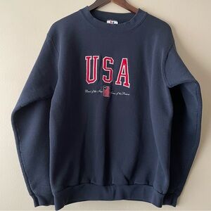 VTG Embroidered Heavyweight Navy Blue USA Sweatshirt L